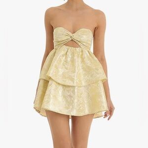 Y2k Strapless Jacquard Dress Backless Party A-line Mini Dresses Summer Short